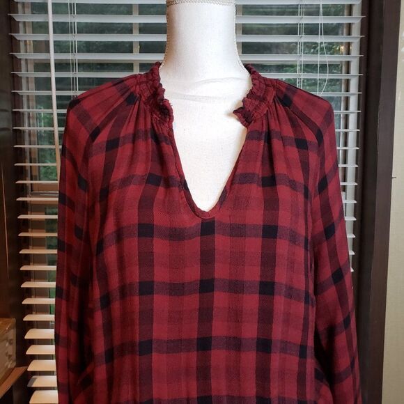 Anthropologie Cloth & Stone Red Plaid Soft Pullover Top Blouse womens M medium - Picture 9 of 9